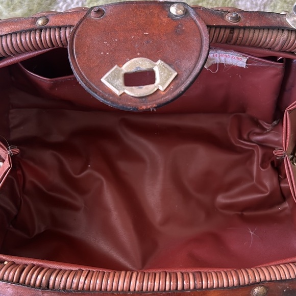 Vintage Brown Wicker Leather Silver Double Chain Strap Barrel Shaped Bag Clutch - Picture 11 of 13